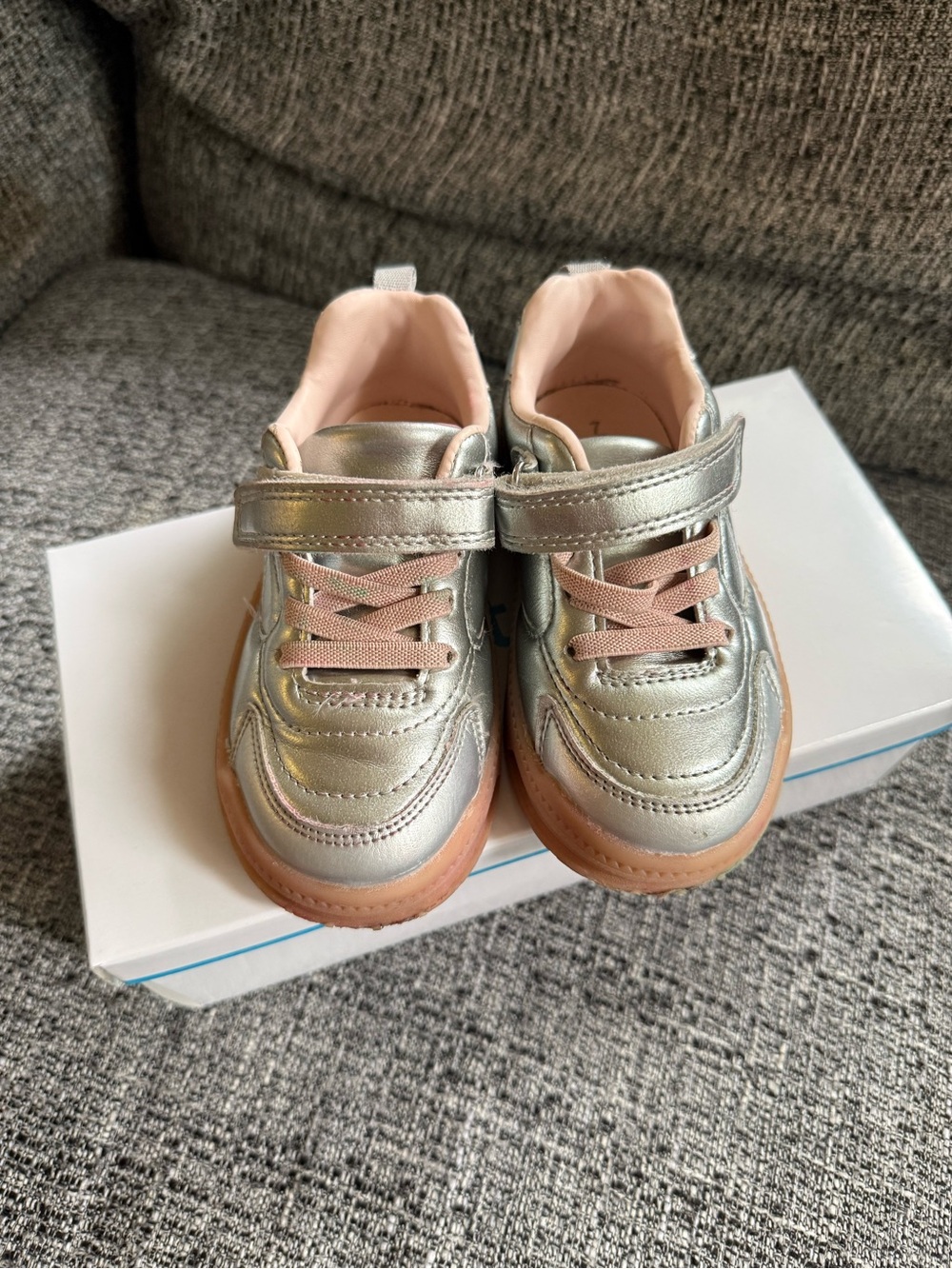 Carter's Metallic Silver Sneakers with Pink Accents